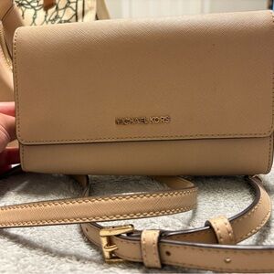 Michael Kors Tan Saffiano Leather Crossbody Bag with Gold Hardware